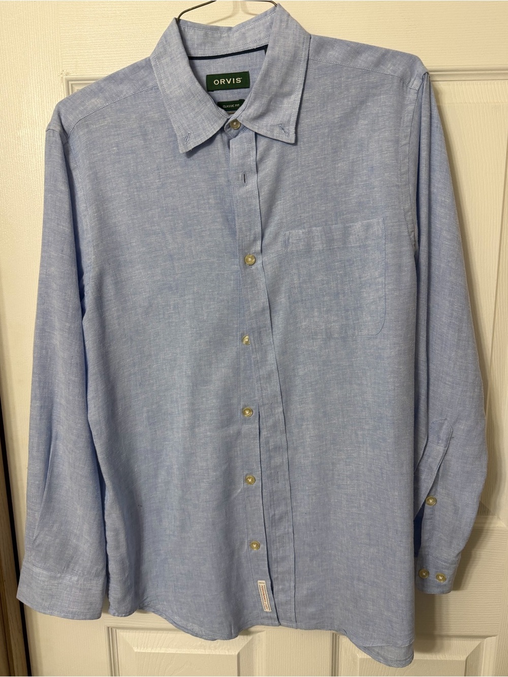 Orvis Light Blue Linen-Blend Long Sleeve Button-Down Shirt